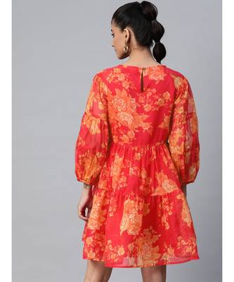 Fuchsia Floral Drop Shoulder Tiered Dress 3