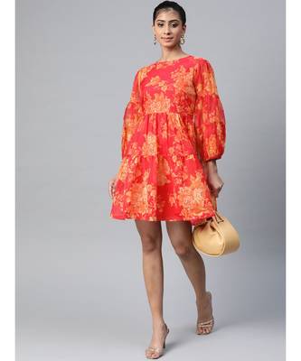 Fuchsia Floral Drop Shoulder Tiered Dress 4