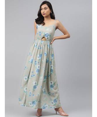 Olive Floral Front Cut Out Maxi Dress 1