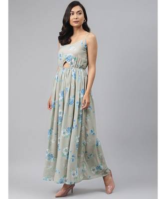 Olive Floral Front Cut Out Maxi Dress 2