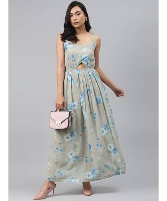 Olive Floral Front Cut Out Maxi Dress 4