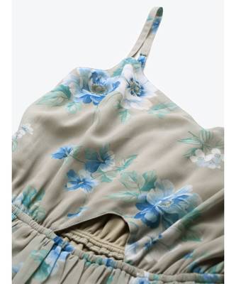 Olive Floral Front Cut Out Maxi Dress 5