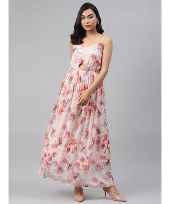 Peach Floral Front Cut Out Maxi Dress 1