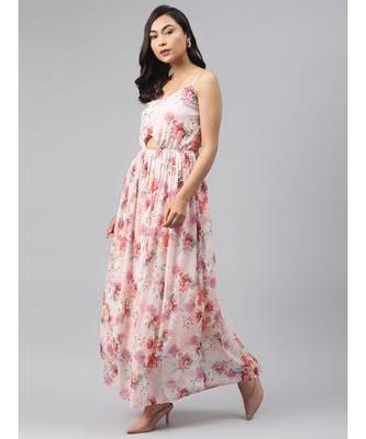 Peach Floral Front Cut Out Maxi Dress 2