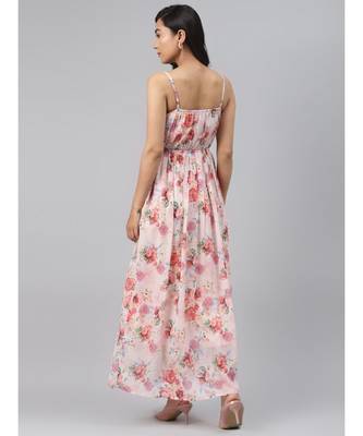 Peach Floral Front Cut Out Maxi Dress 3