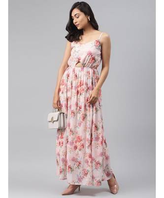 Peach Floral Front Cut Out Maxi Dress 4