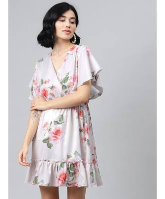 Nude Floral Wrap Fit & Flare Dress 1
