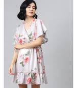 Nude Floral Wrap Fit & Flare Dress