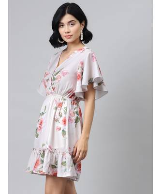 Nude Floral Wrap Fit & Flare Dress 2