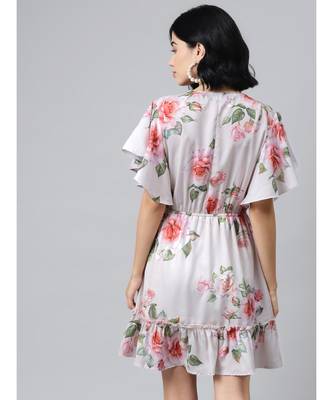 Nude Floral Wrap Fit & Flare Dress 3
