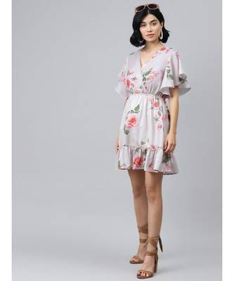 Nude Floral Wrap Fit & Flare Dress 4