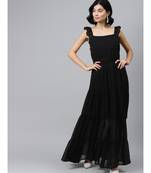Black Frilly Straps Tiered Maxi Dress