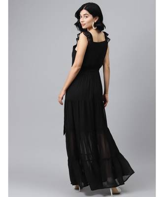 Black Frilly Straps Tiered Maxi Dress 3