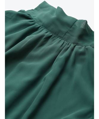 Emerald Green Neck Tie-Up Pleated Dress 5