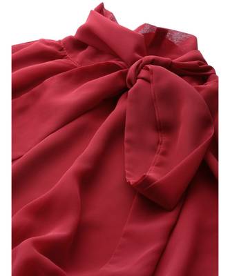 Maroon Neck Tie-Up Pleated Dress 5