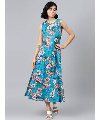 Blue Floral Sleeveless Jersey Maxi Dress 1