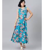 Blue Floral Sleeveless Jersey Maxi Dress
