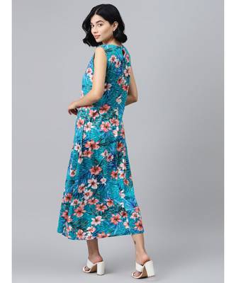 Blue Floral Sleeveless Jersey Maxi Dress 3