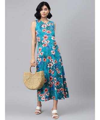 Blue Floral Sleeveless Jersey Maxi Dress 4