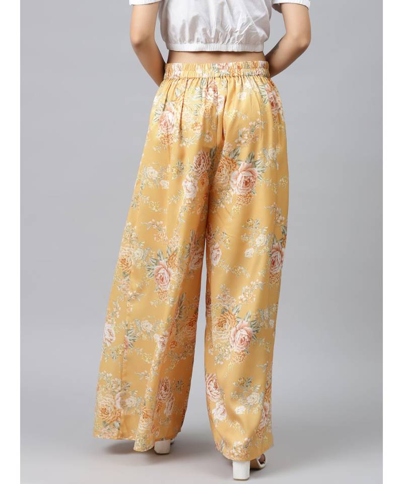 Mustard Floral Pleated Palazzo Pants SASSAFRAS 3465016