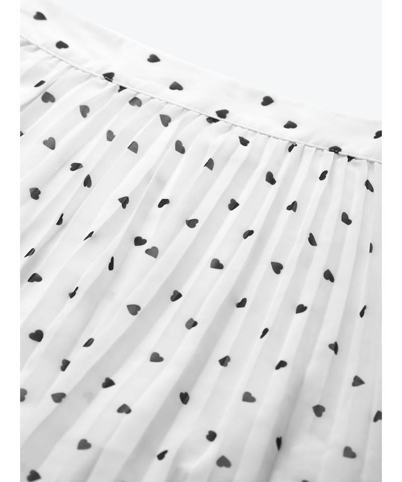 White Pleated Mini Skirt with Black Hearts SASSAFRAS 3465028