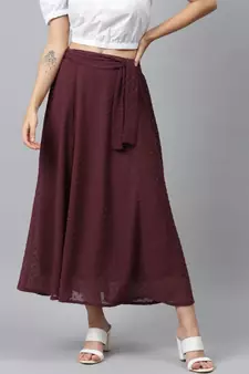 Burgundy Dobby Flared Skirt