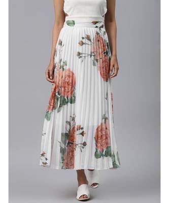 White Floral Pleated Maxi Skirt 1