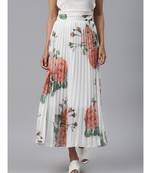 White Floral Pleated Maxi Skirt