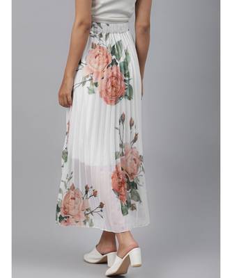 White Floral Pleated Maxi Skirt 3