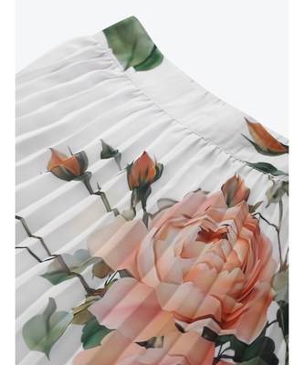 White Floral Pleated Maxi Skirt 5