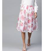 White Floral Gathered Skirt