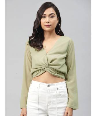 Olive Front Twisted Crop Top 1