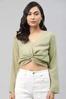 Olive Front Twisted Crop Top