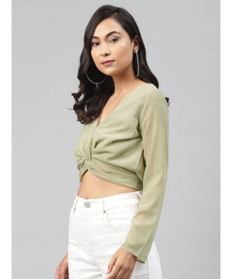 Olive Front Twisted Crop Top 2