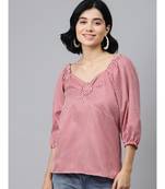 Red Stripes Puff Sleeves Top