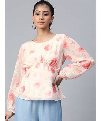 Light Pink Floral Peplum Top 1
