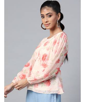 Light Pink Floral Peplum Top 2