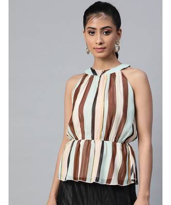 Multi Stripes Lurex Halter Neck Top 1