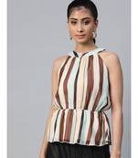 Multi Stripes Lurex Halter Neck Top
