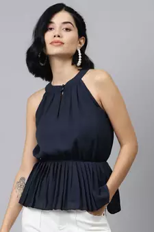Navy Blue Halter Neck Top