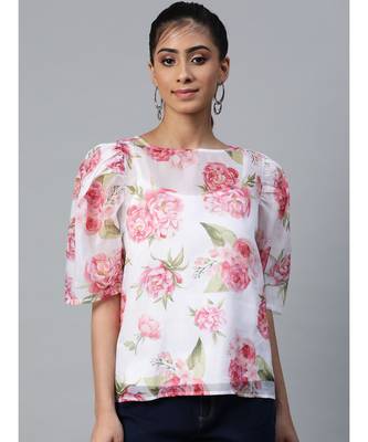 White Floral Puff Sleeve Top 1