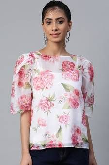 White Floral Puff Sleeve Top