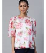 White Floral Puff Sleeve Top