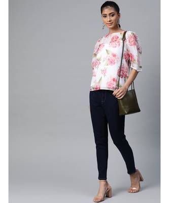 White Floral Puff Sleeve Top 4