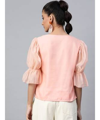 Pastel Pink Front Button Puff Sleeve Top 3