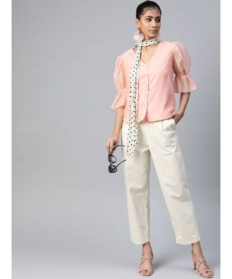 Pastel Pink Front Button Puff Sleeve Top 4