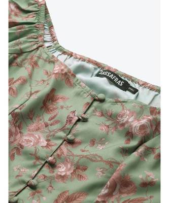 Green Floral Front Button Peplum Top 5