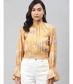 Mustard Floral Smocking Detail Crop Top