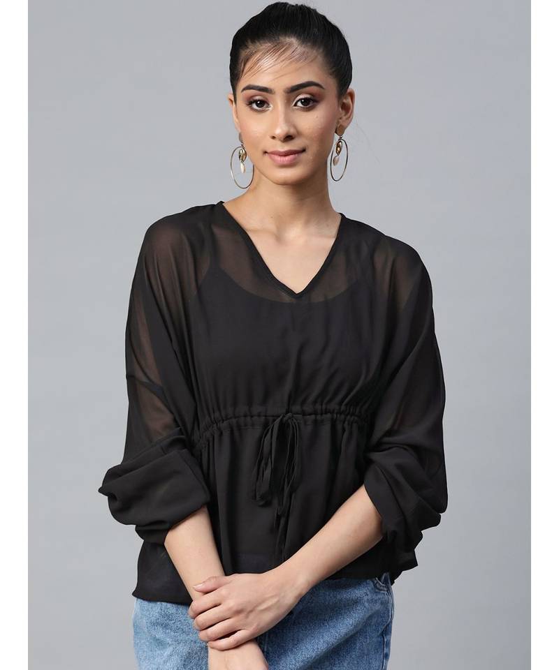 Rayon String Top in Black