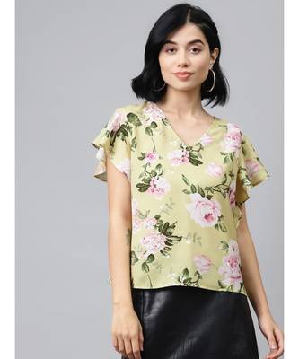 Mint Green Polyester Floral Printed Top for Women 1